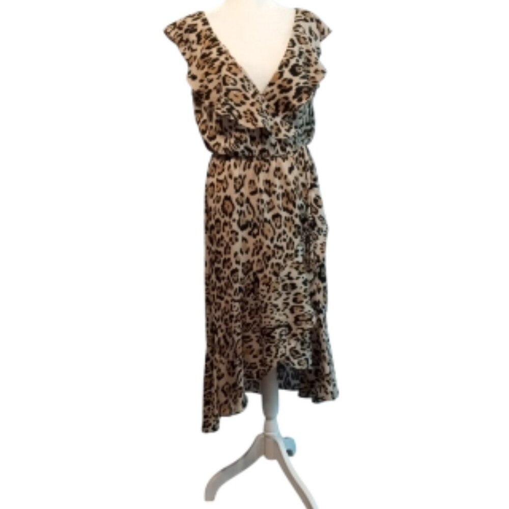 Socialite Leopard Print High-Low Ruffle Wrap Dress M - Picture 2 of 11